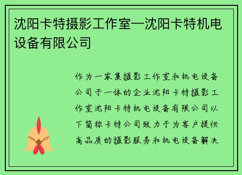 沈阳卡特摄影工作室—沈阳卡特机电设备有限公司