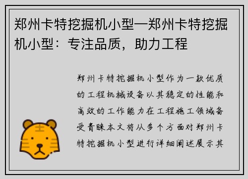 郑州卡特挖掘机小型—郑州卡特挖掘机小型：专注品质，助力工程